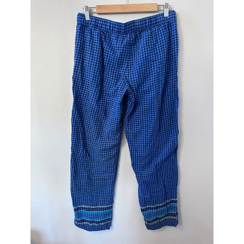 Aerie womens size‎ medium long blue gingham pajama pants with a striped cuff